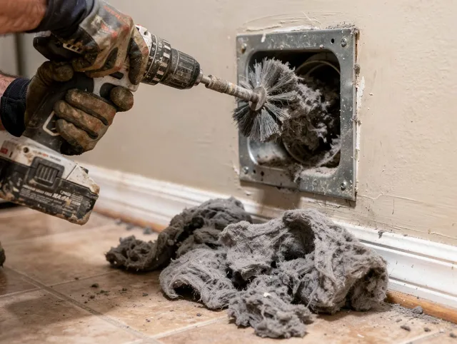 Certified Perris Dryer Vent Cleaning technician performing dryer vent cleaning in Perris